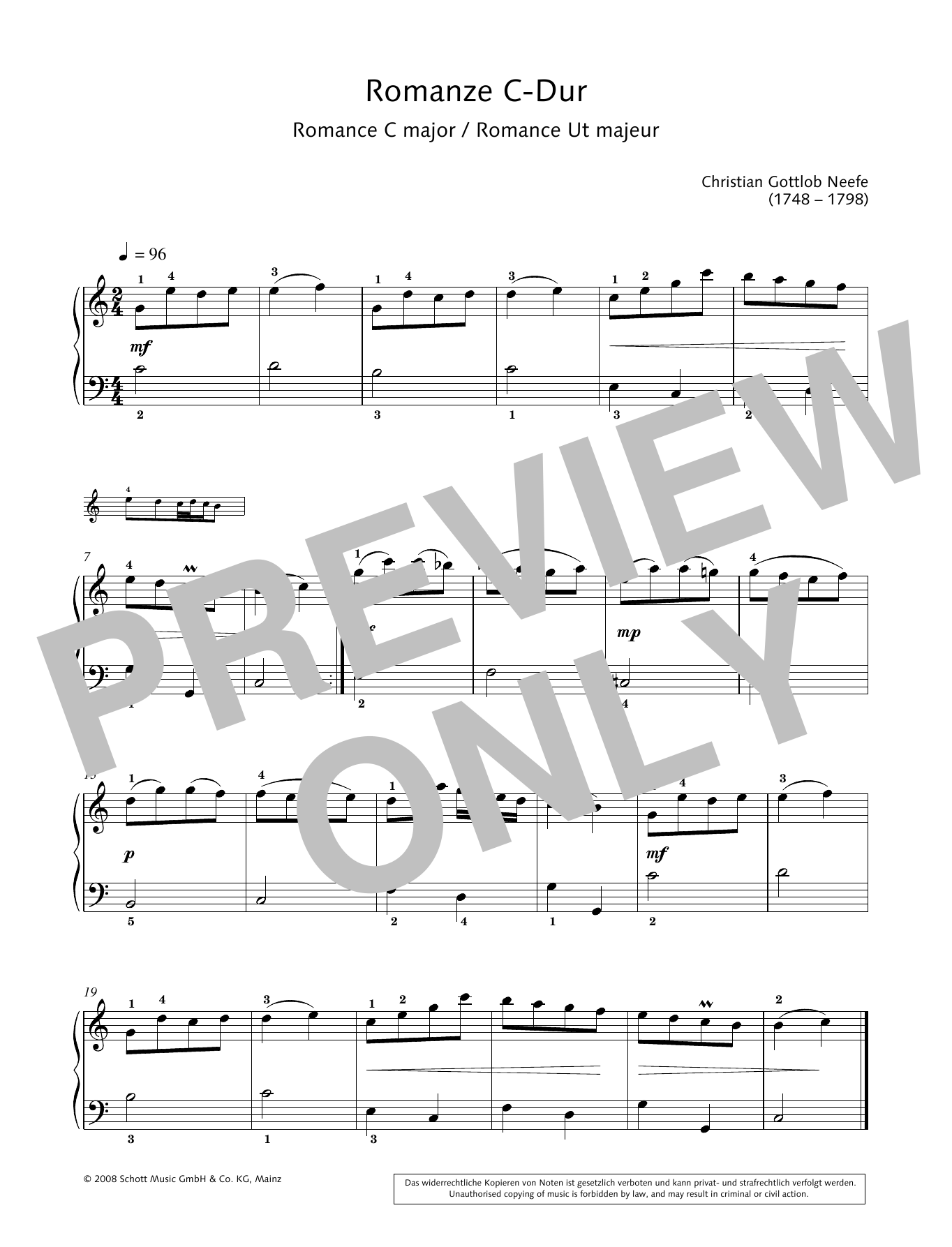 Hans-Gunter Heumann Romance in C major sheet music notes and chords arranged for Piano Solo