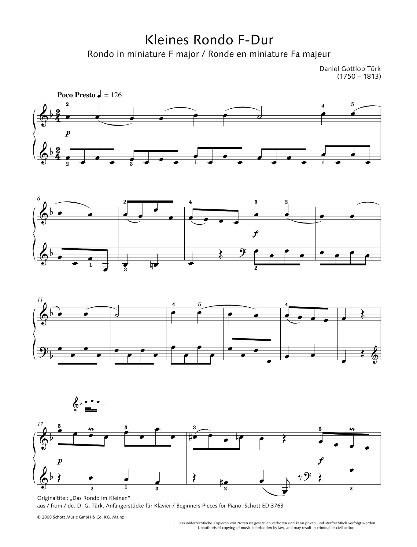 Hans-Gunter Heumann Rondo in miniature in F major sheet music notes and chords arranged for Piano Solo