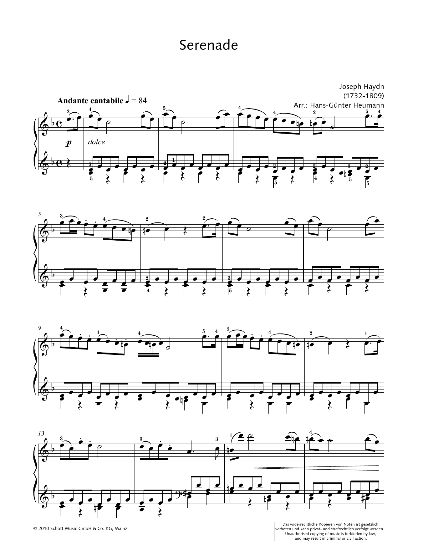 Hans-Gunter Heumann Serenade sheet music notes and chords arranged for Piano Solo