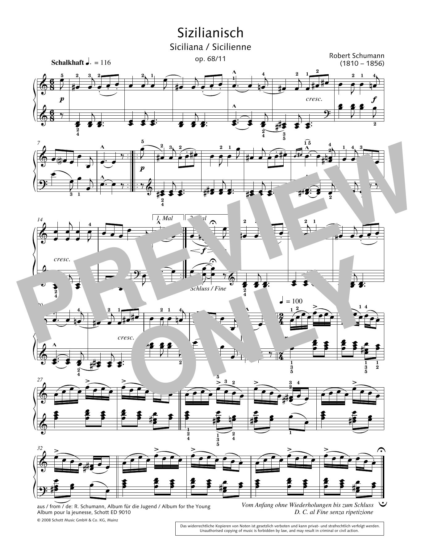 Hans-Gunter Heumann Siciliana sheet music notes and chords arranged for Piano Solo