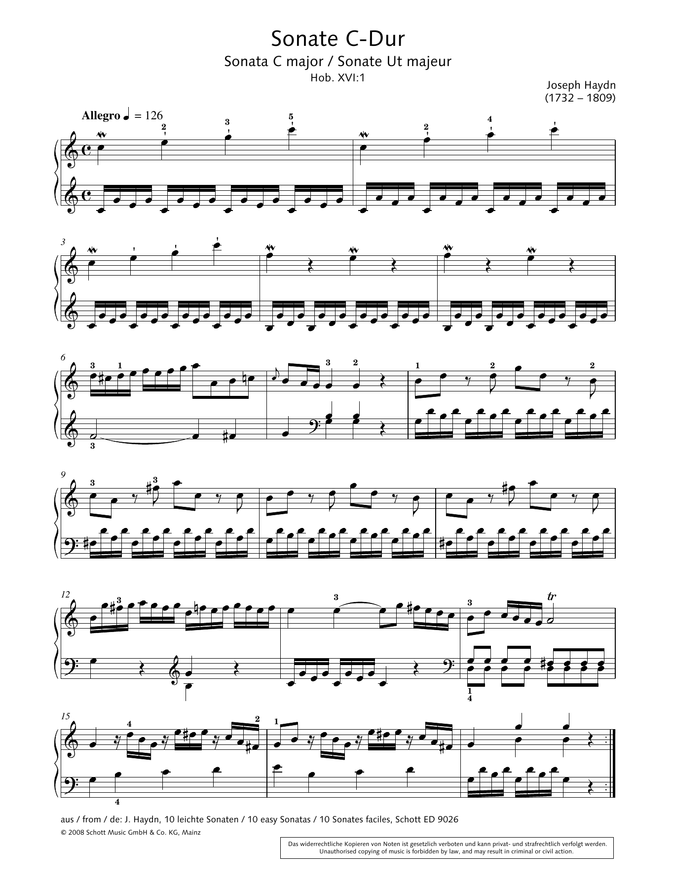 Hans-Gunter Heumann Sonata in C Major sheet music notes and chords arranged for Piano Solo