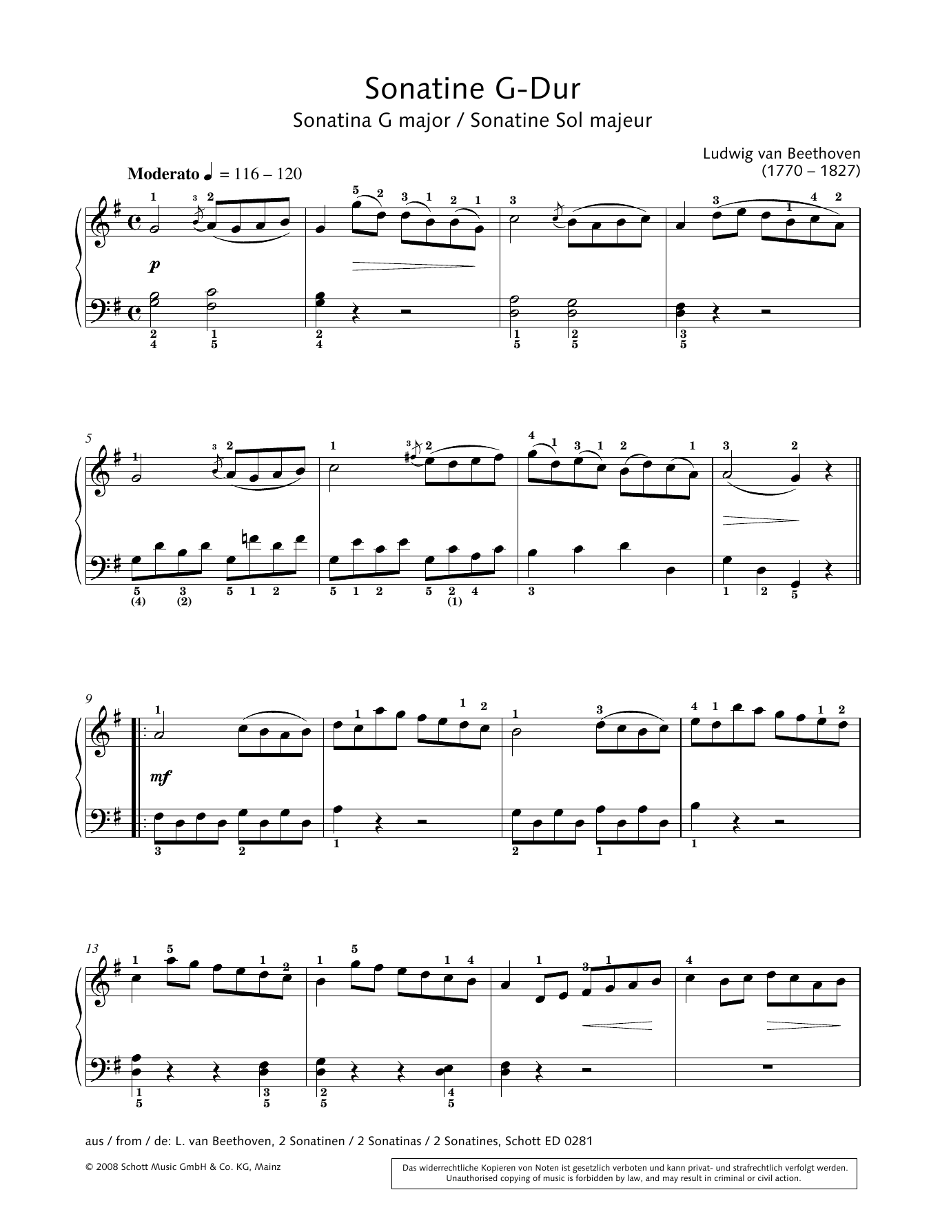 Hans-Gunter Heumann Sonatina in G Major sheet music notes and chords arranged for Piano Solo