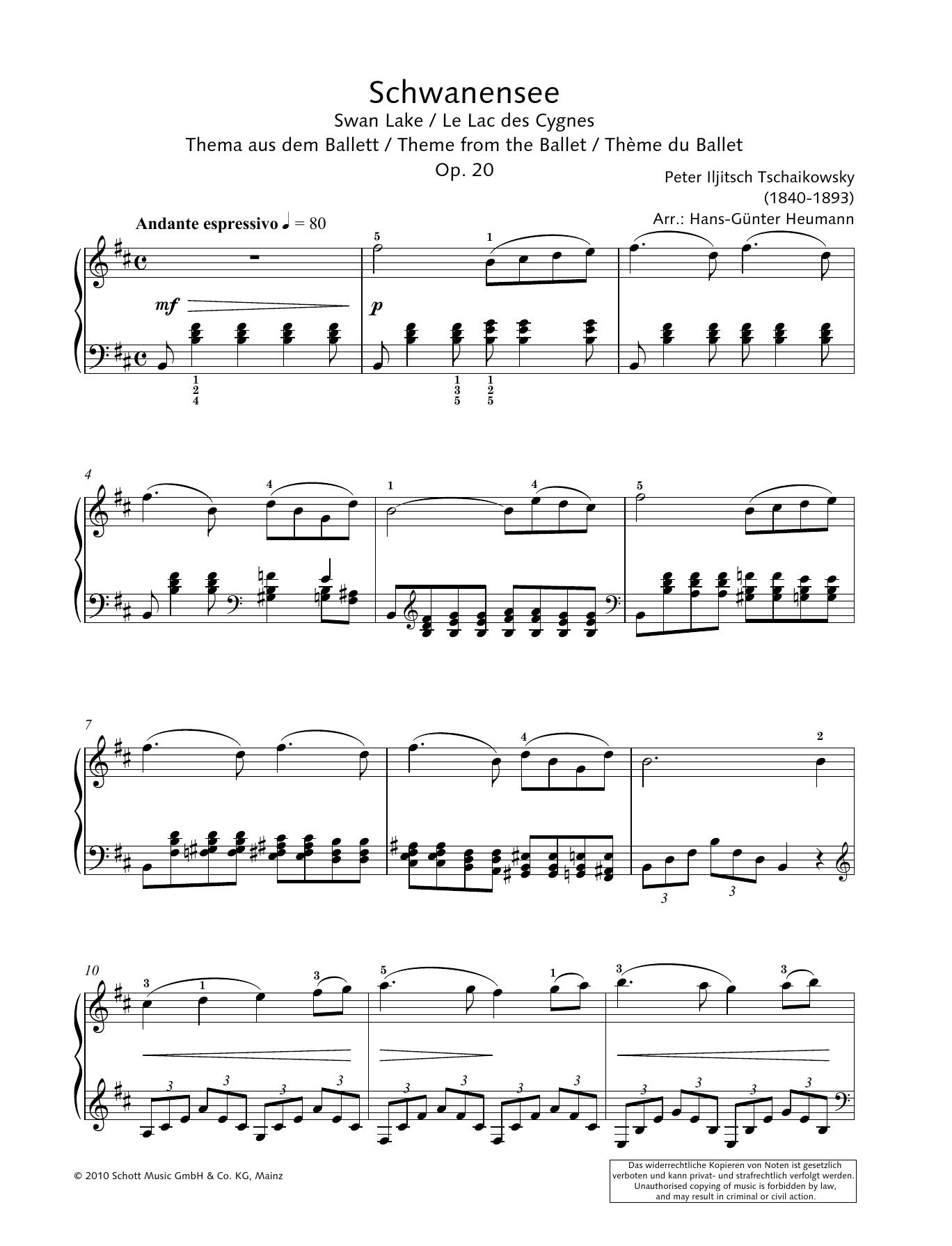 Hans-Gunter Heumann Swan Lake sheet music notes and chords arranged for Piano Solo