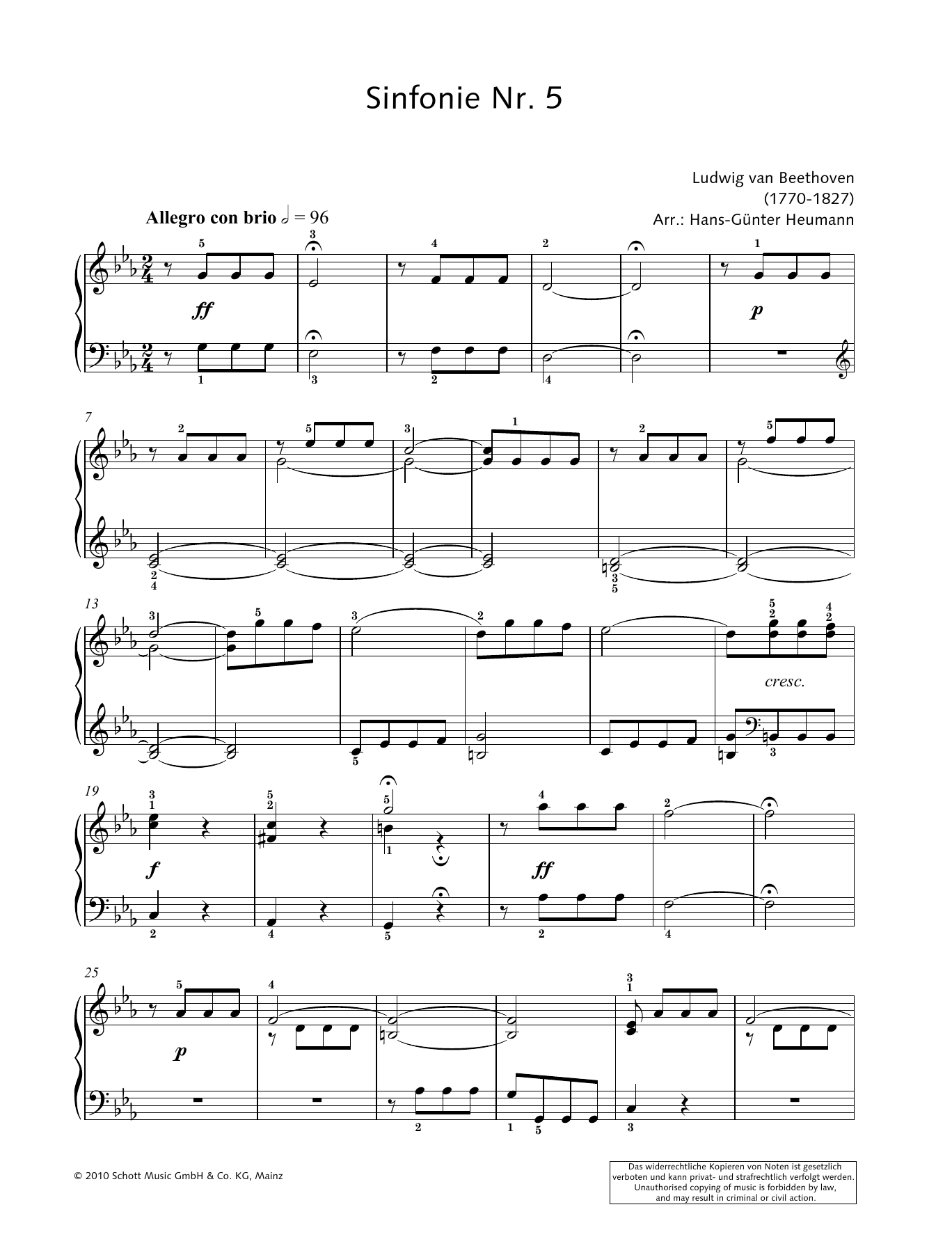 Hans-Gunter Heumann Symphony No. 5 in C Minor sheet music notes and chords arranged for Piano Solo