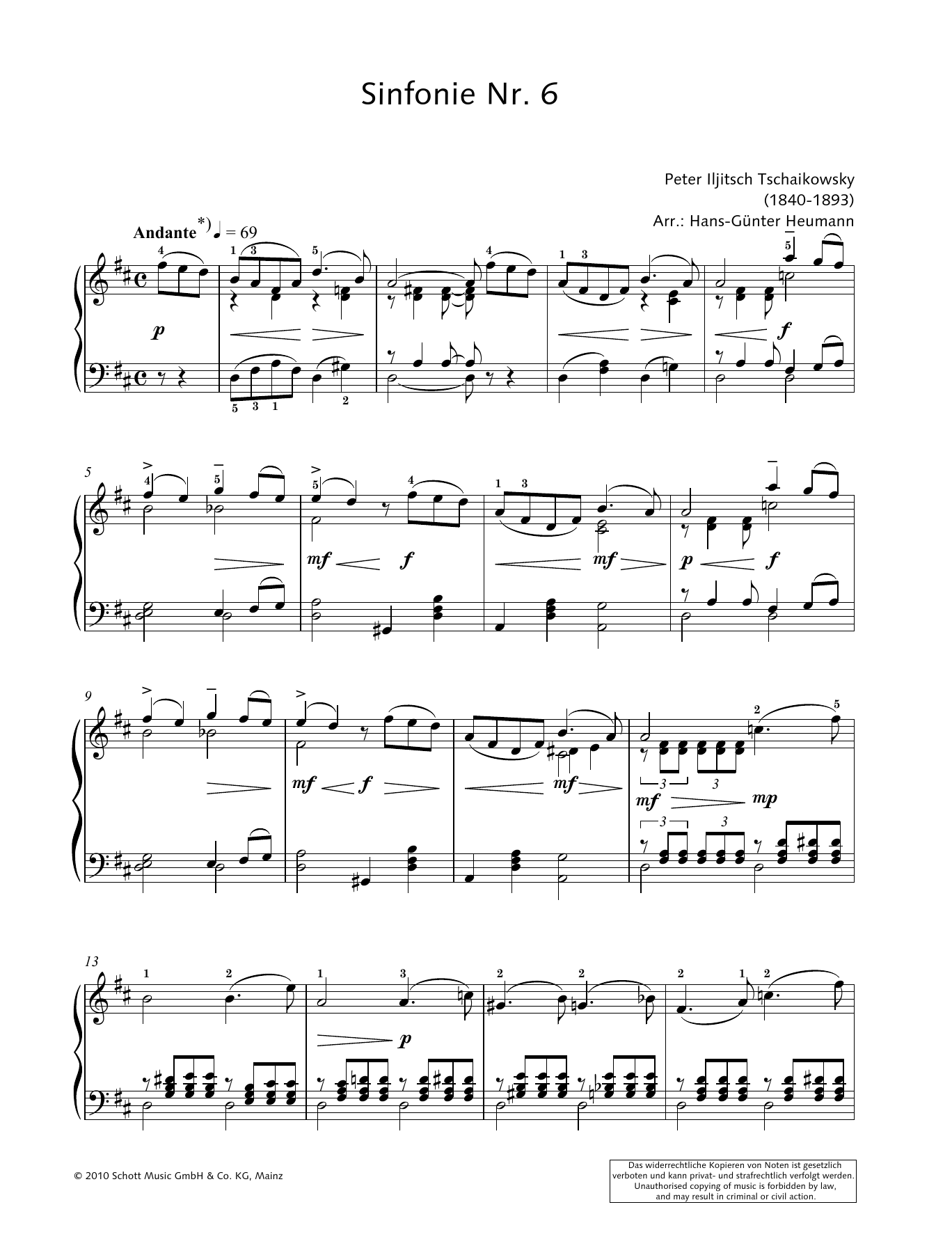 Hans-Gunter Heumann Symphony No. 6 in B minor sheet music notes and chords arranged for Piano Solo