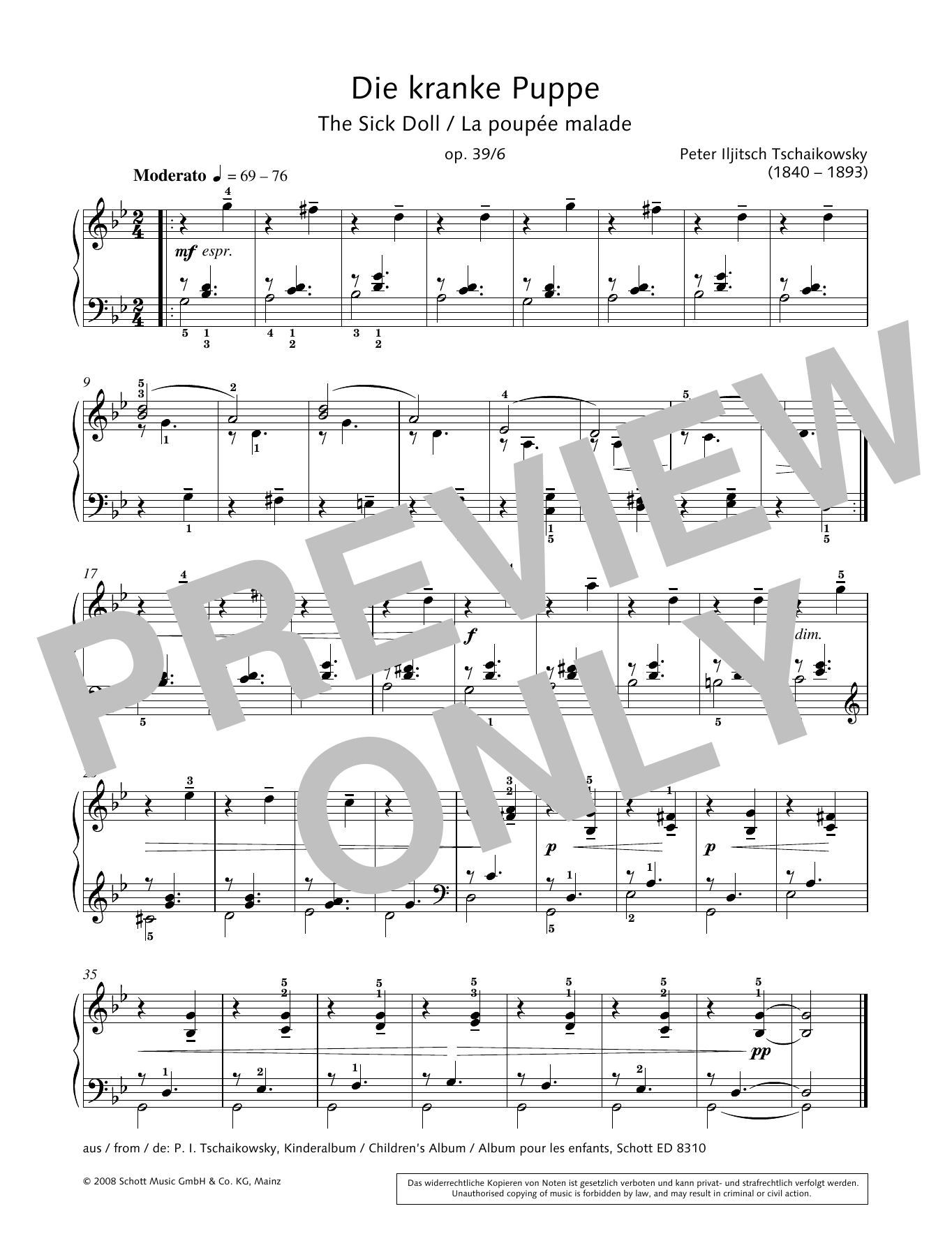 Hans-Gunter Heumann The Sick Doll sheet music notes and chords arranged for Piano Solo