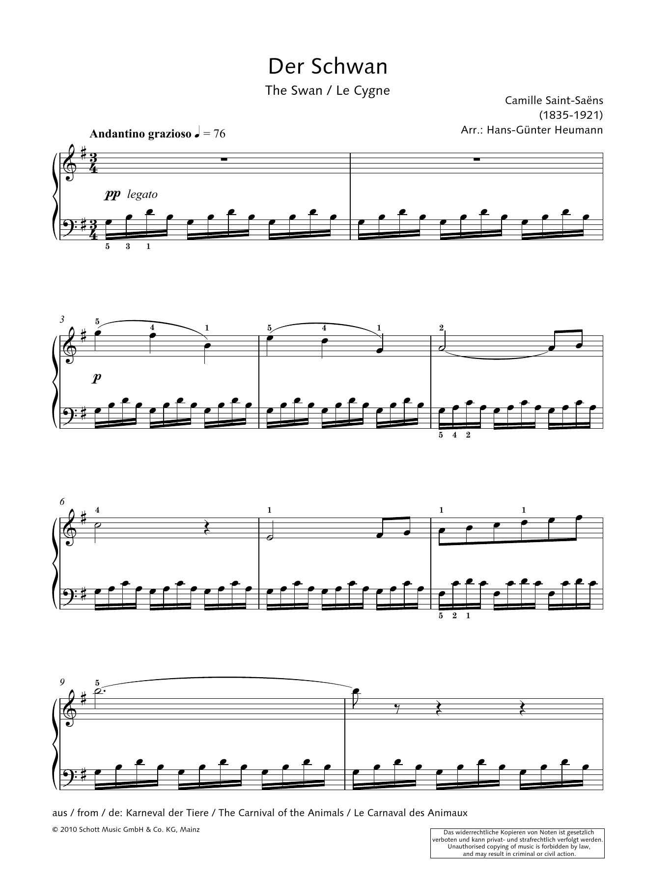 Hans-Gunter Heumann The Swan sheet music notes and chords arranged for Piano Solo