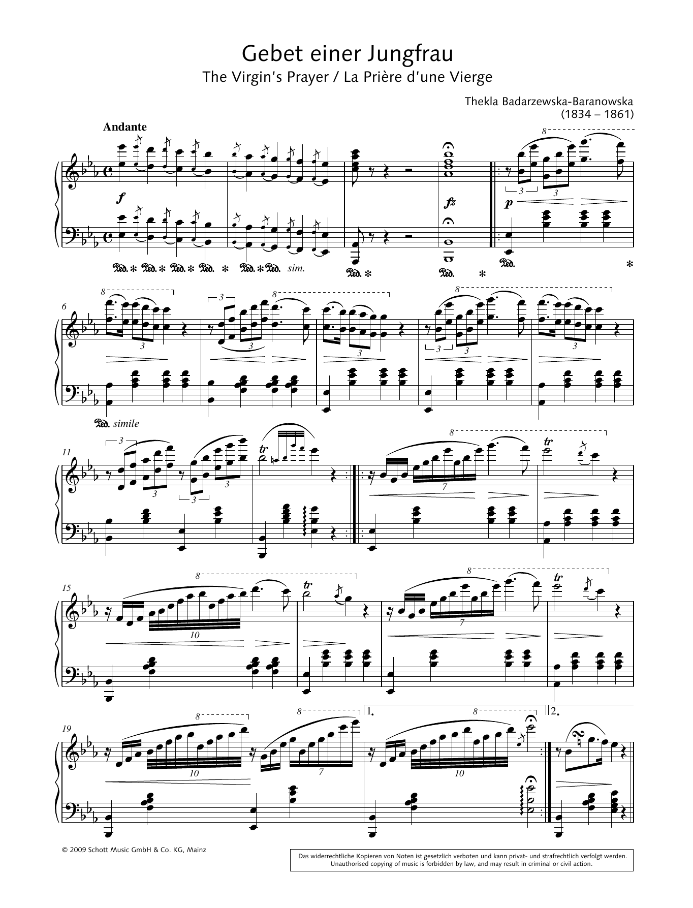 Hans-Gunter Heumann The Virgin's Prayer sheet music notes and chords arranged for Piano Solo