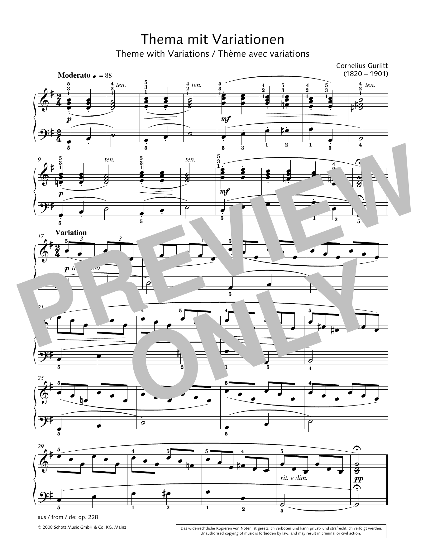 Hans-Gunter Heumann Theme with Variations sheet music notes and chords arranged for Piano Solo
