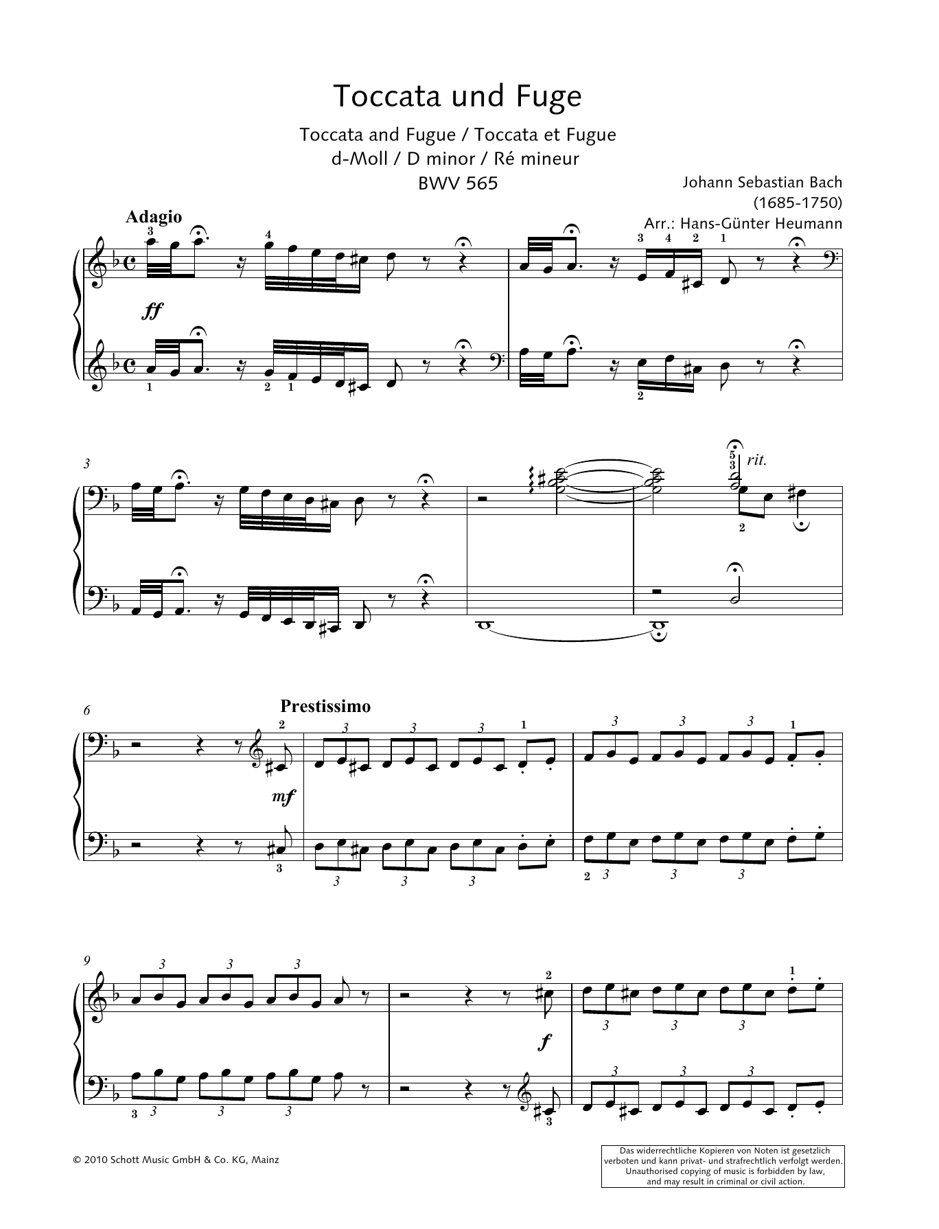 Hans-Gunter Heumann Toccata and Fugue in D Minor sheet music notes and chords arranged for Piano Solo