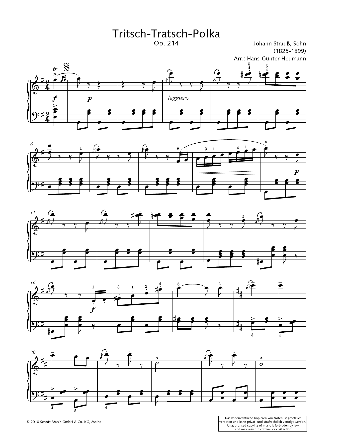 Hans-Gunter Heumann Tritsch-Tratsch-Polka sheet music notes and chords arranged for Piano Solo