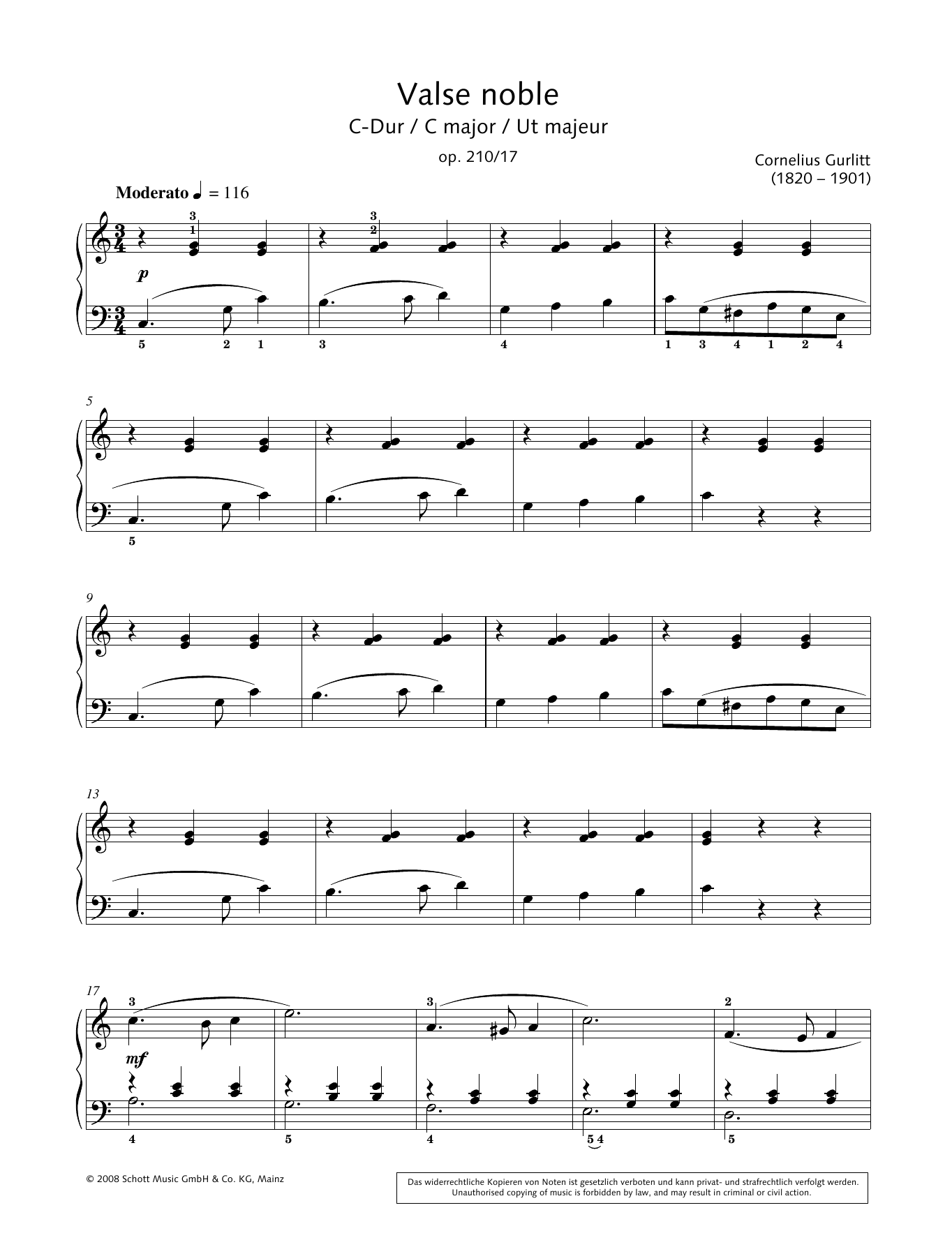 Hans-Gunter Heumann Valse noble in C major sheet music notes and chords arranged for Piano Solo