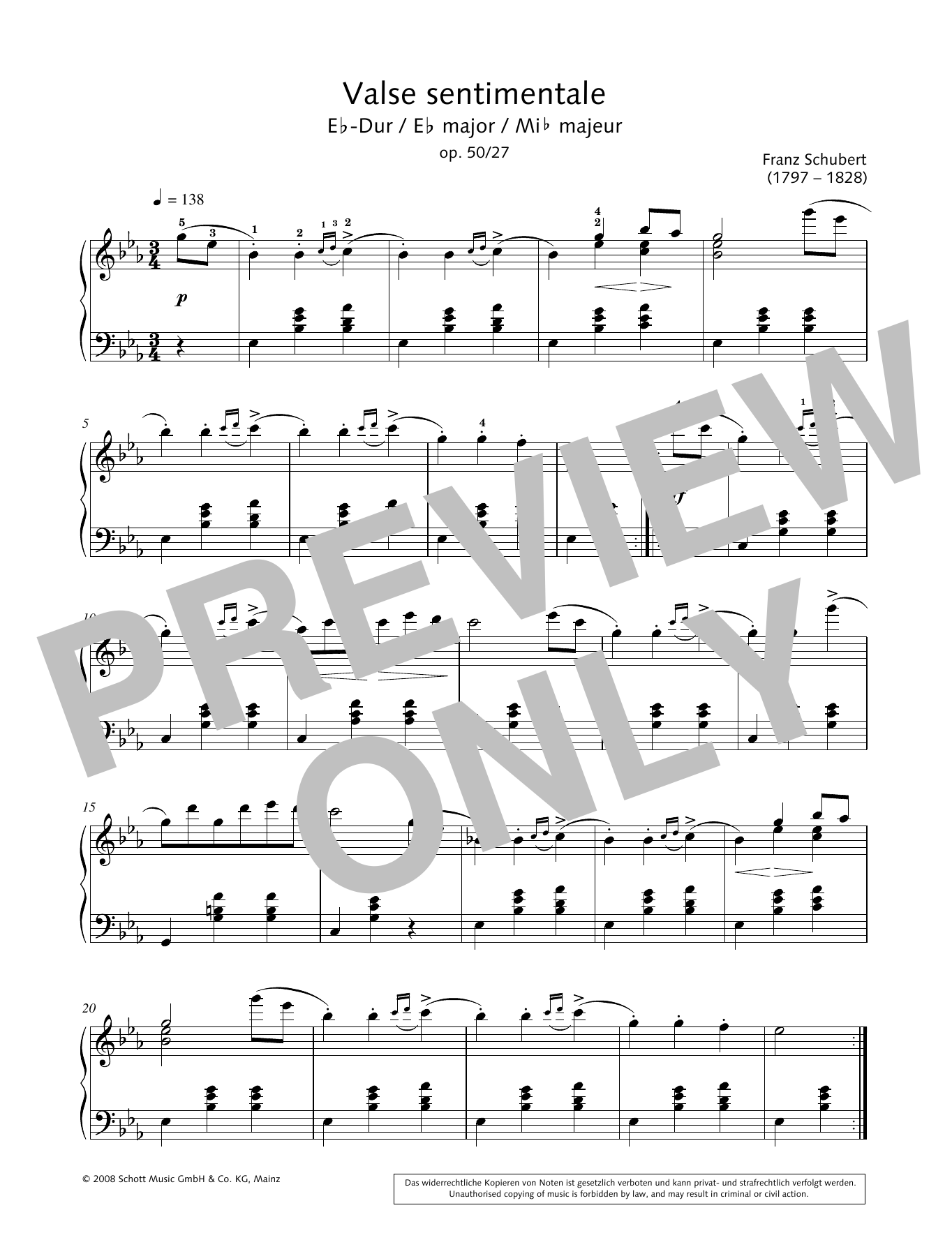 Hans-Gunter Heumann Valse sentimentale in E-flat major sheet music notes and chords arranged for Piano Solo