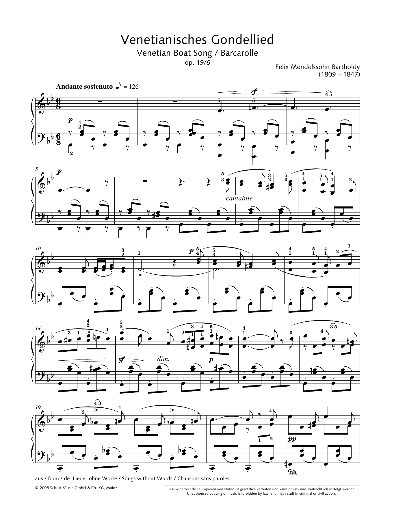 Hans-Gunter Heumann Venetian Boat Song sheet music notes and chords arranged for Piano Solo