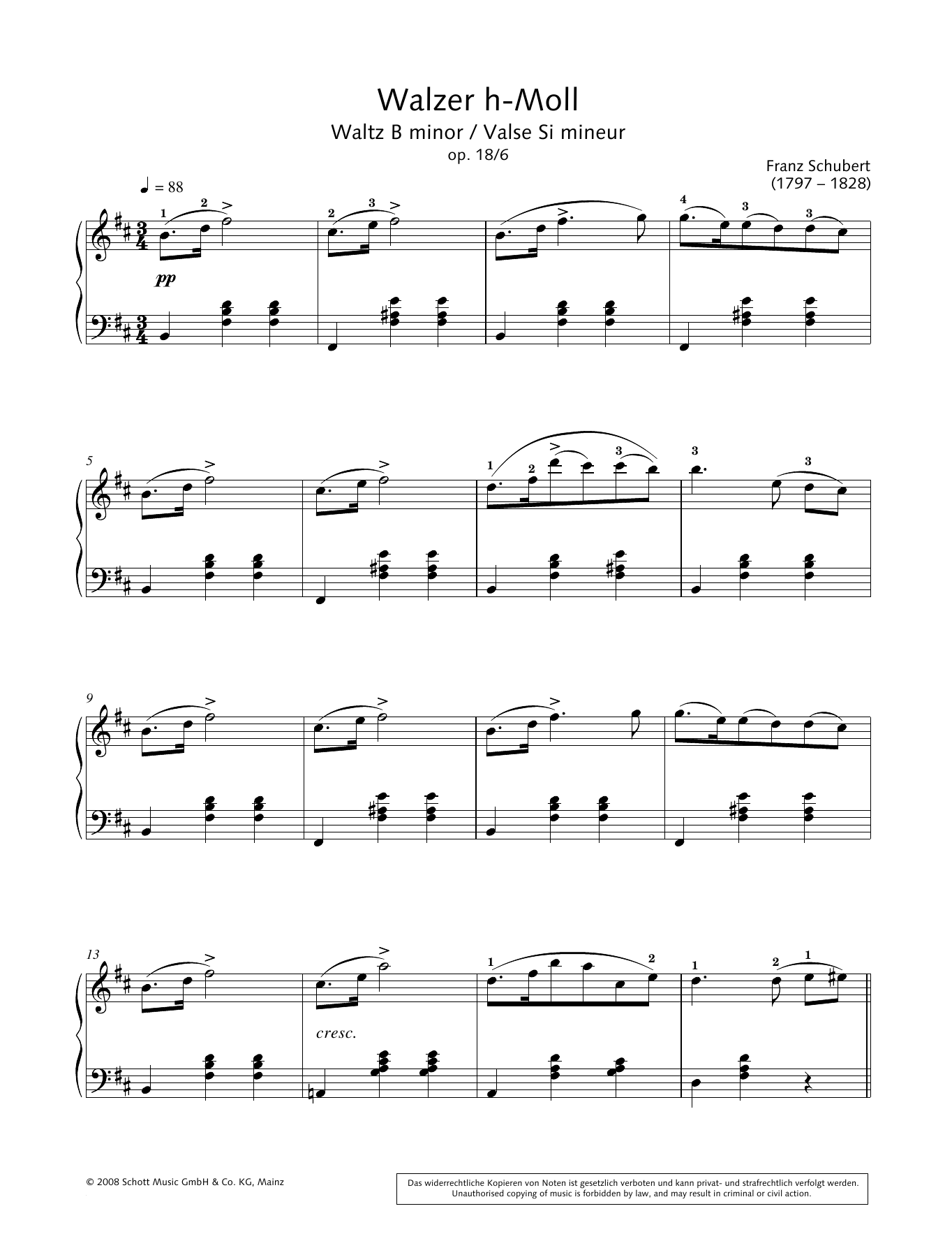 Hans-Gunter Heumann Waltz in B minor sheet music notes and chords arranged for Piano Solo