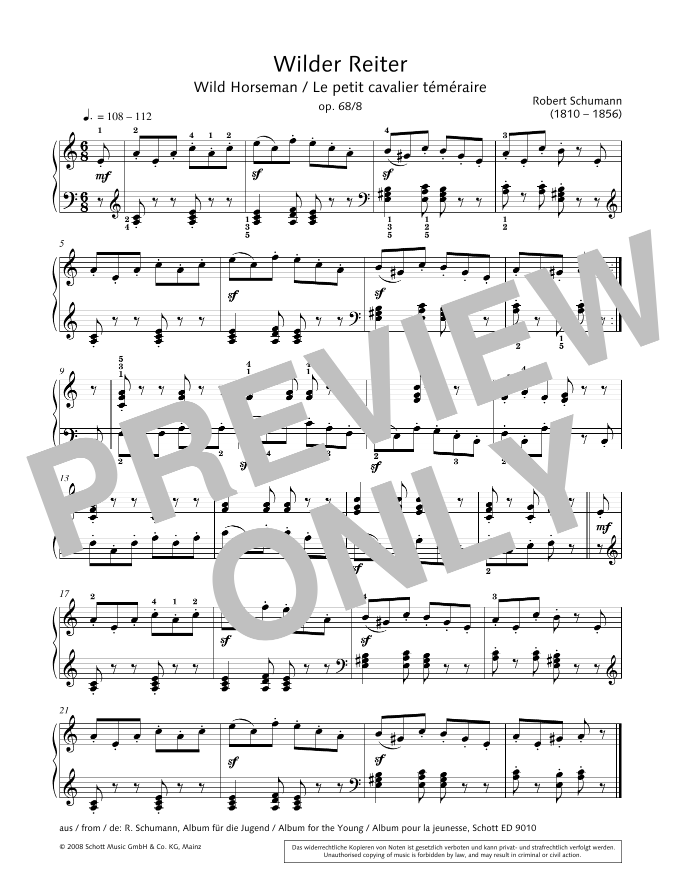 Hans-Gunter Heumann Wild Horseman sheet music notes and chords arranged for Piano Solo