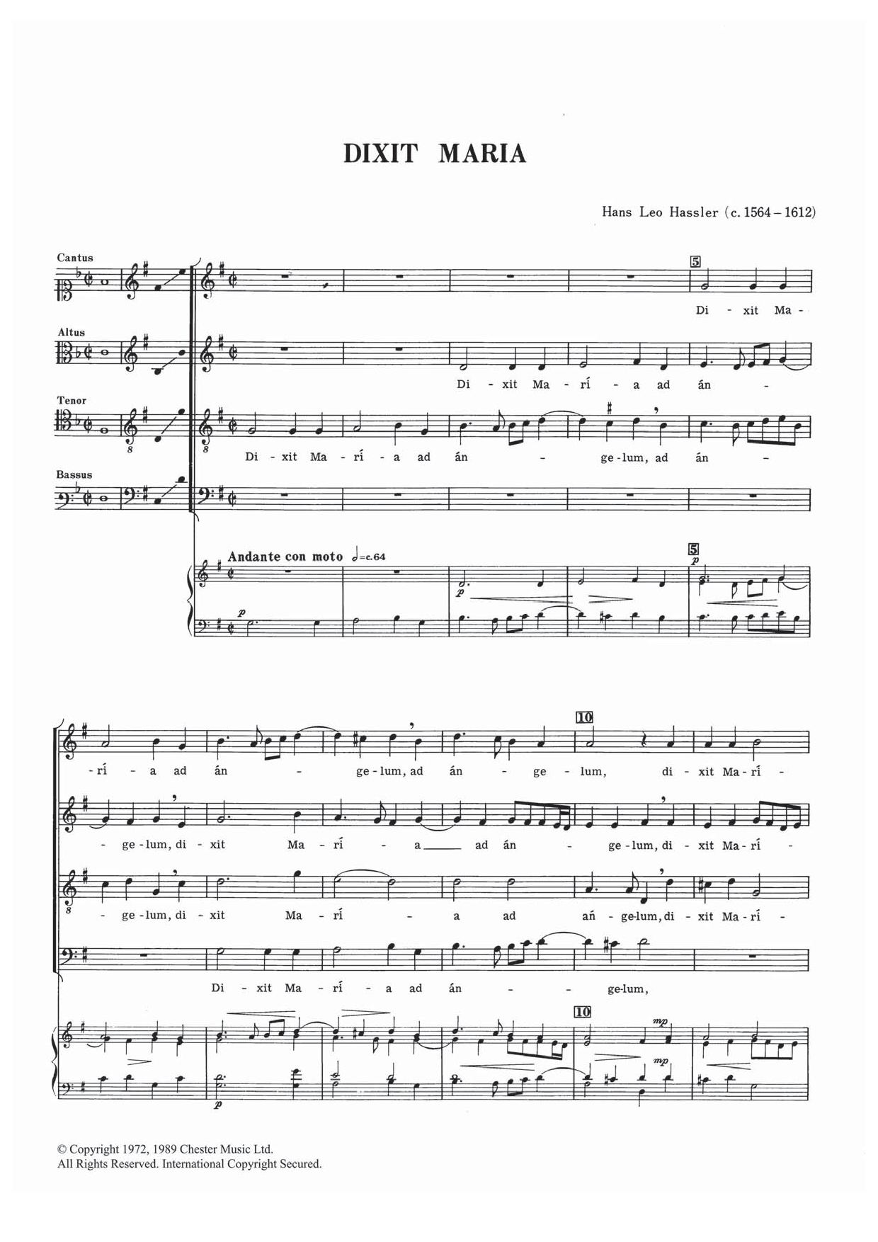 Hans Leo Hassler Dixit Maria sheet music notes and chords arranged for SATB Choir