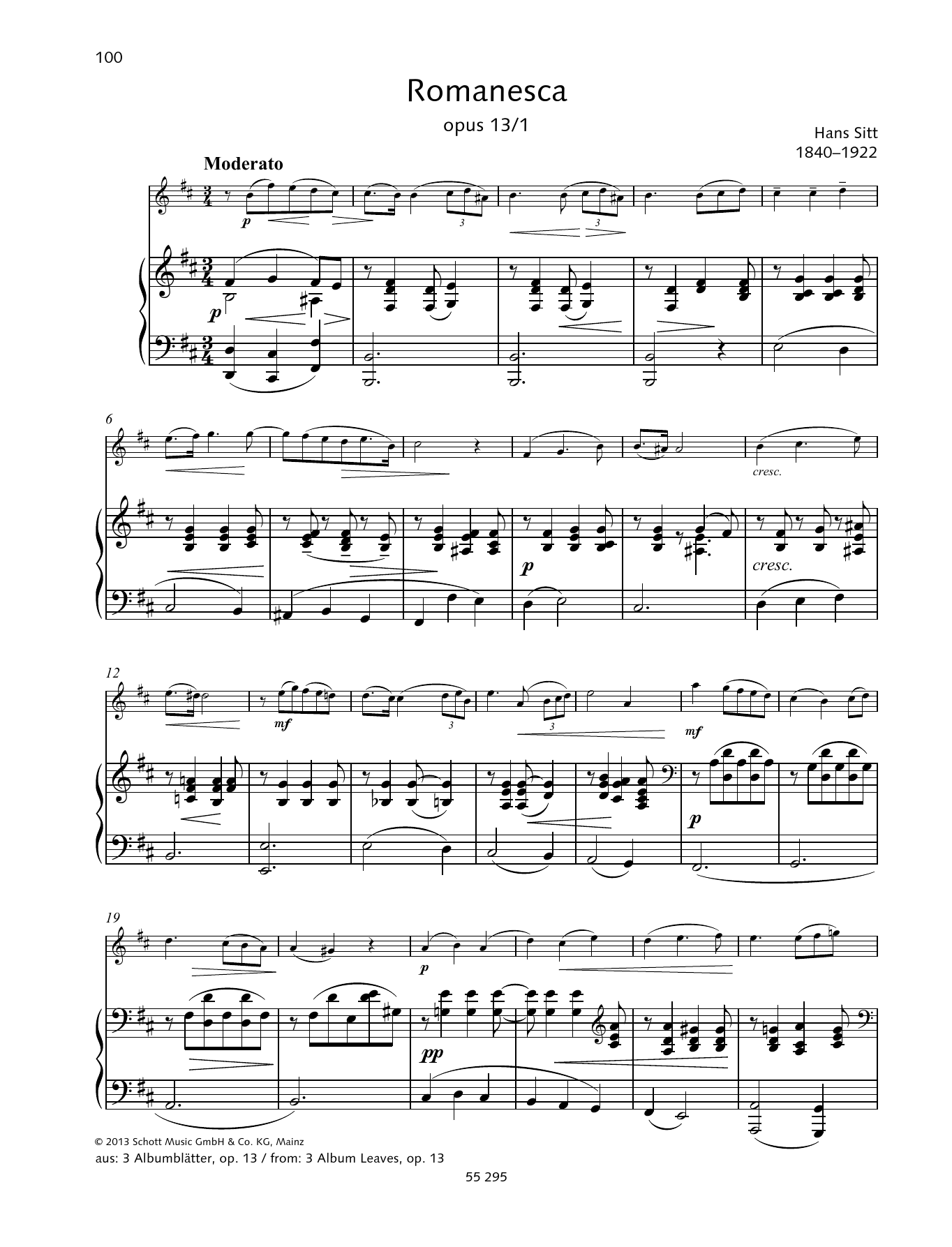Hans Sitt Romanesca sheet music notes and chords arranged for String Solo