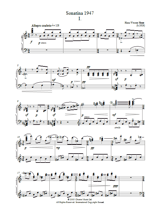 Hans Werner Henze Sonatina 1947 sheet music notes and chords arranged for Piano Solo