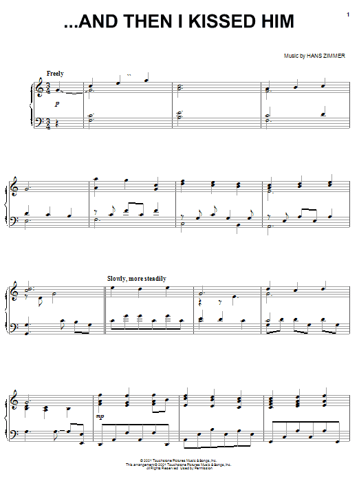 Hans Zimmer ... And Then I Kissed Him sheet music notes and chords arranged for Piano Solo