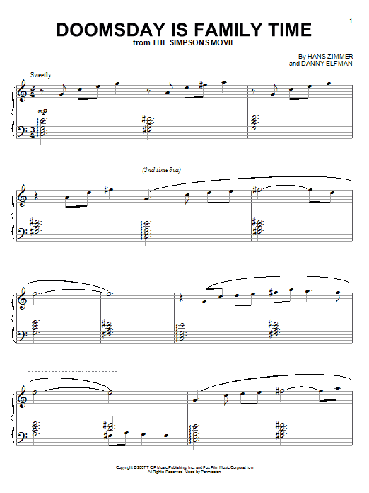 Hans Zimmer & Danny Elfman Doomsday Is Family Time (from The Simpsons Movie) sheet music notes and chords arranged for Piano Solo