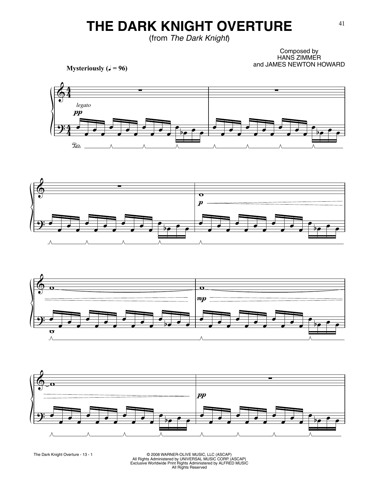 Hans Zimmer & James Newton Howard The Dark Knight Overture (from The Dark Knight) sheet music notes and chords arranged for Piano Solo