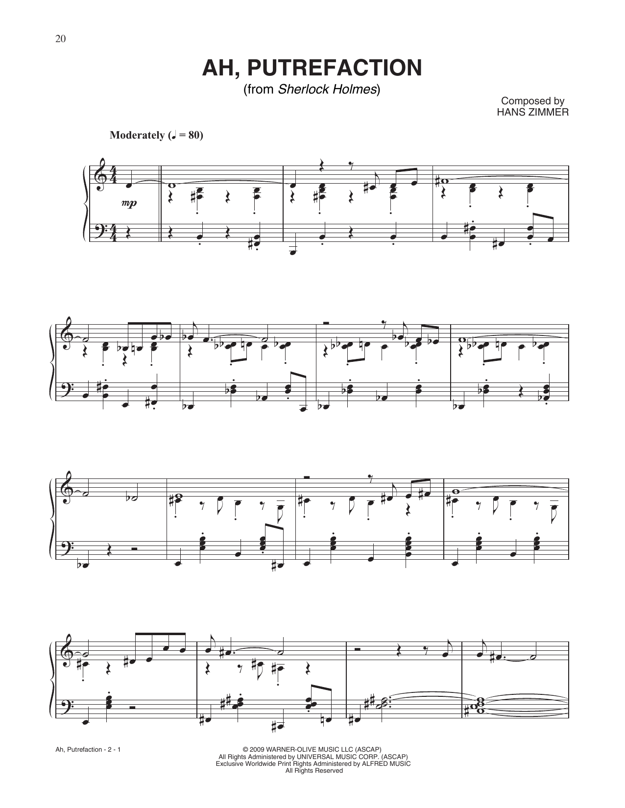 Hans Zimmer Ah, Putrefaction (from Sherlock Holmes) sheet music notes and chords arranged for Piano Solo