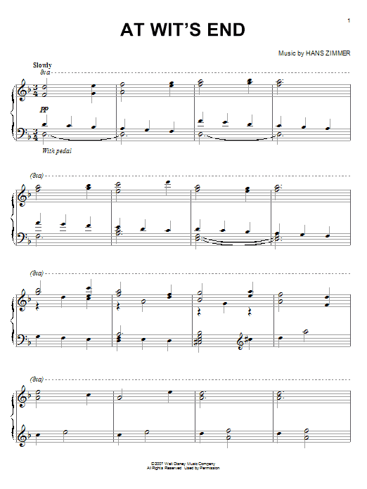Hans Zimmer At Wit's End (from Pirates Of The Caribbean: At World's End) sheet music notes and chords arranged for Piano Solo