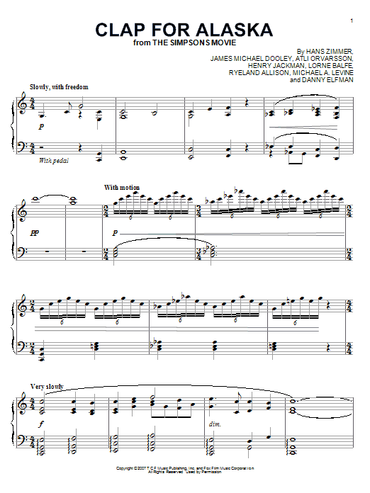 Hans Zimmer Clap For Alaska sheet music notes and chords arranged for Piano Solo