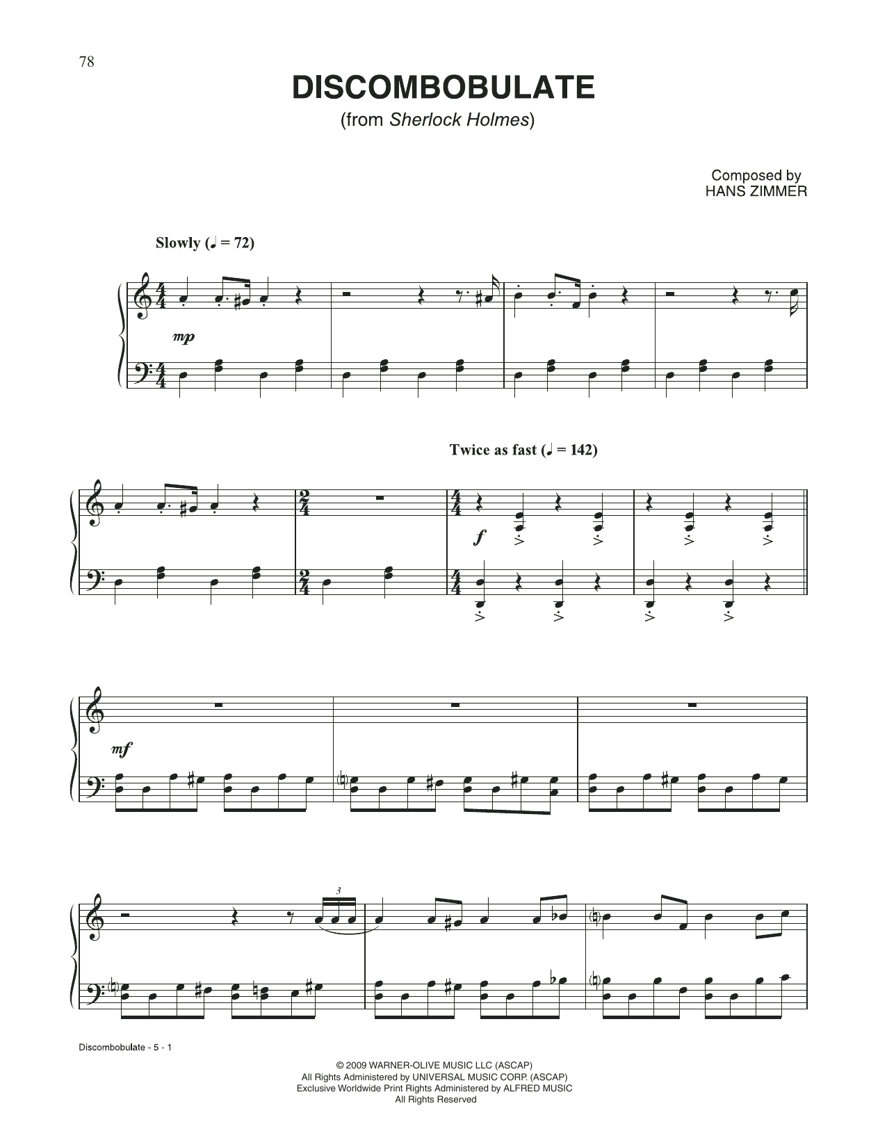 Hans Zimmer Discombobulate (from Sherlock Holmes) sheet music notes and chords arranged for Piano Solo