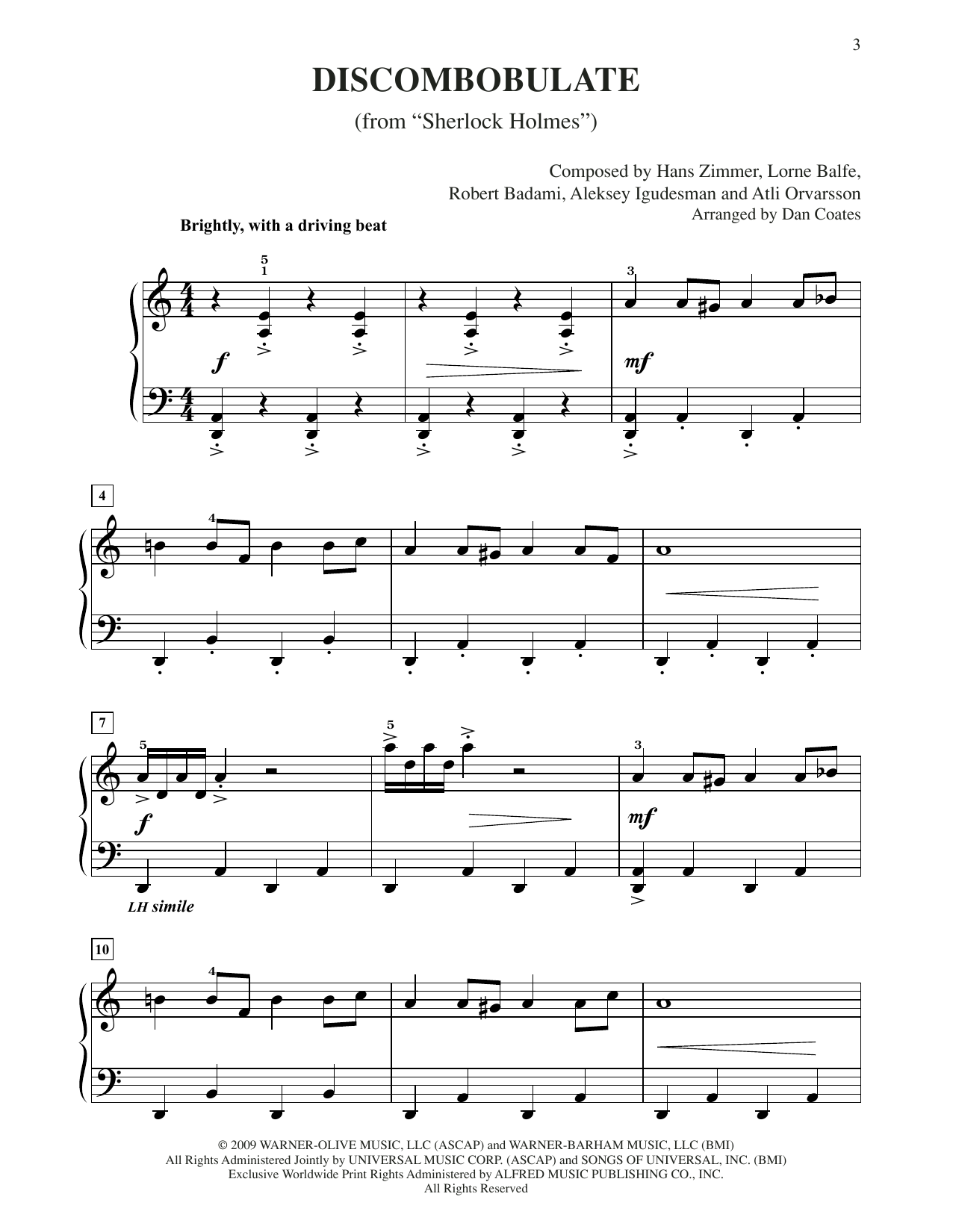 Hans Zimmer Discombobulate (Theme from Sherlock Holmes) (arr. Dan Coates) sheet music notes and chords arranged for Easy Piano