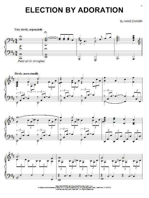 Hans Zimmer Election By Adoration sheet music notes and chords arranged for Piano Solo