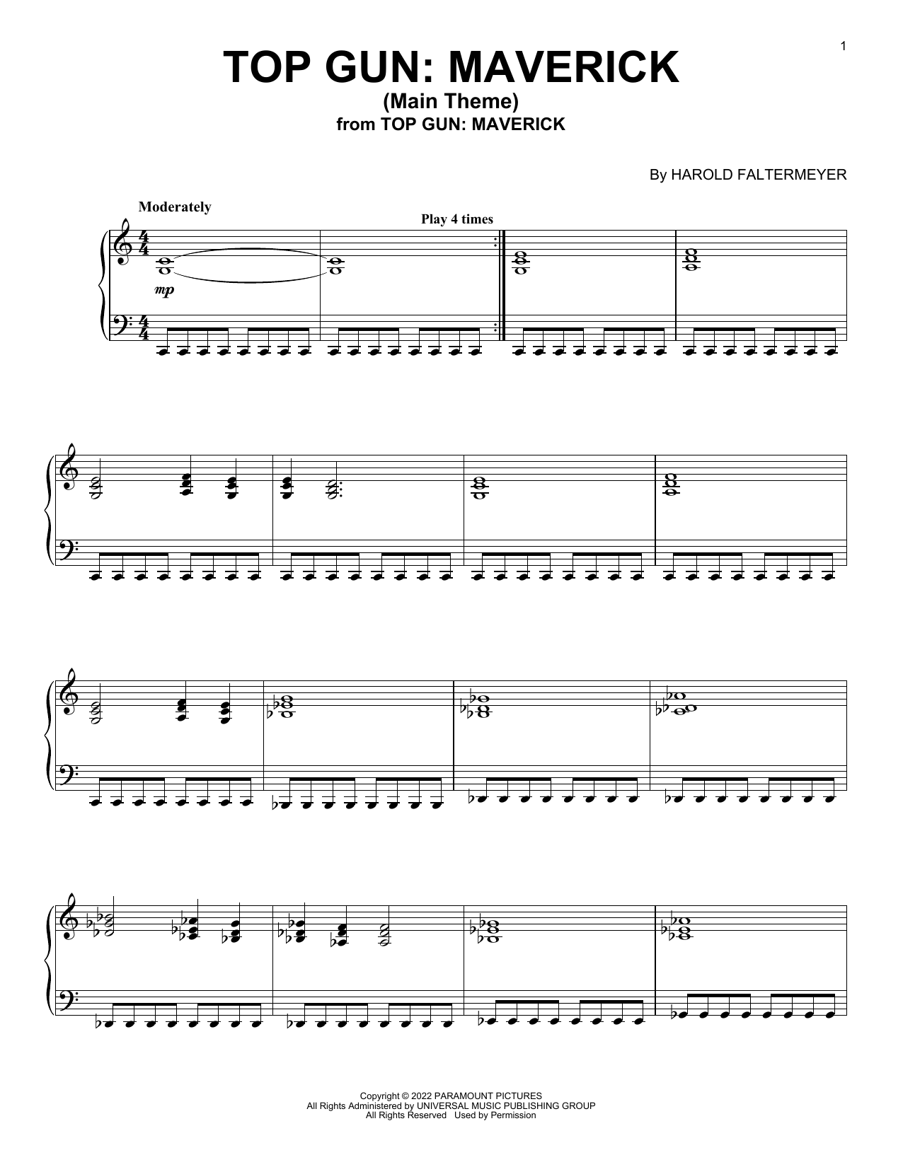Hans Zimmer, Harold Faltermeyer, Lady Gaga & Lorne Balfe Top Gun: Maverick (Main Theme) sheet music notes and chords arranged for Piano Solo