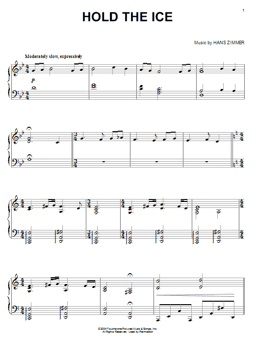 Hans Zimmer Hold The Ice sheet music notes and chords arranged for Piano Solo