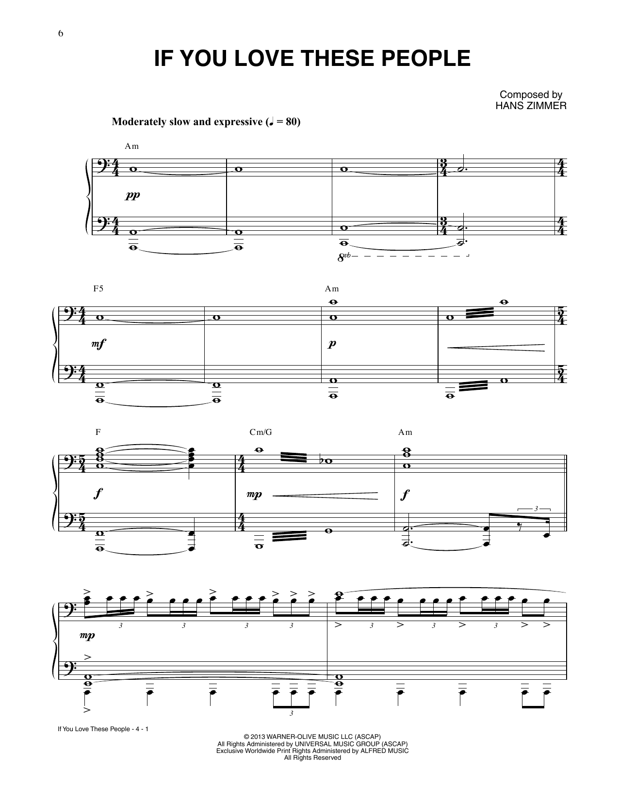 Hans Zimmer If You Love These People (from Man Of Steel) sheet music notes and chords arranged for Piano Solo