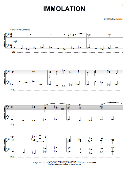 Hans Zimmer Immolation sheet music notes and chords arranged for Piano Solo