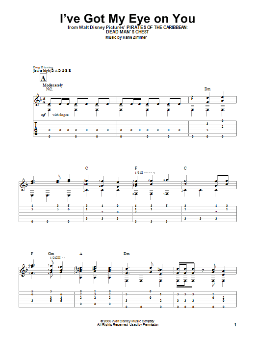 Hans Zimmer I've Got My Eye On You sheet music notes and chords arranged for Easy Guitar Tab