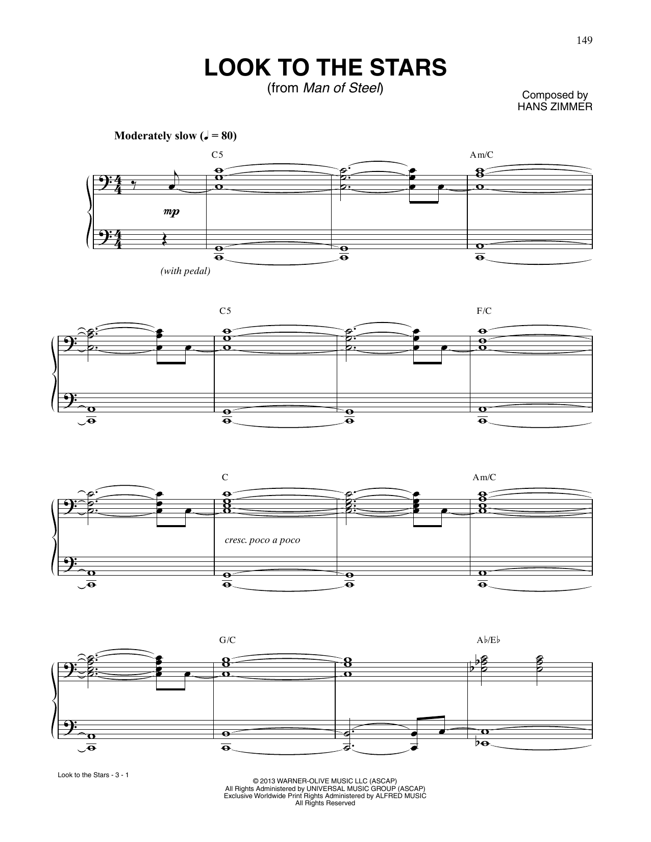 Hans Zimmer Look To The Stars (from Man Of Steel) sheet music notes and chords arranged for Piano Solo