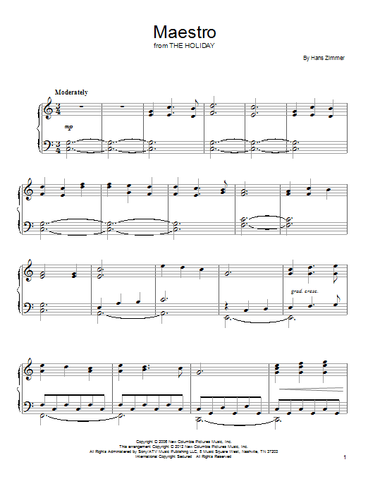 Hans Zimmer Maestro sheet music notes and chords arranged for Piano Solo