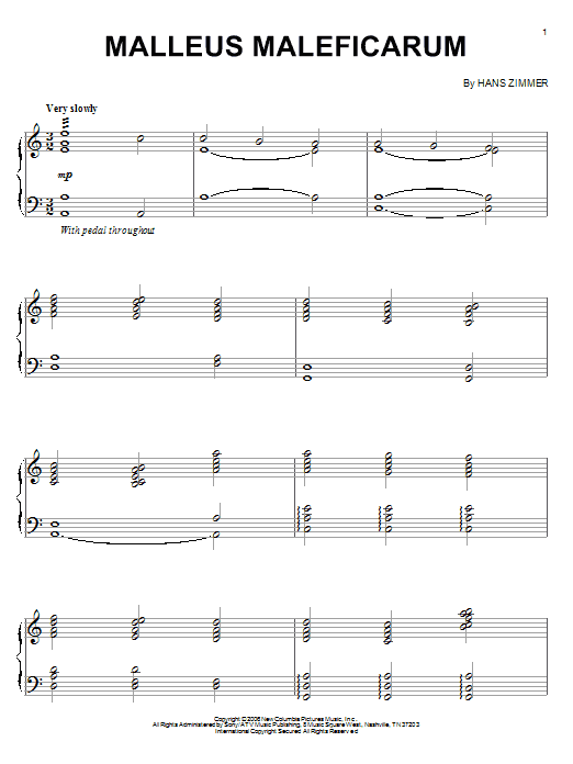 Hans Zimmer Malleus Maleficarum sheet music notes and chords arranged for Piano Solo