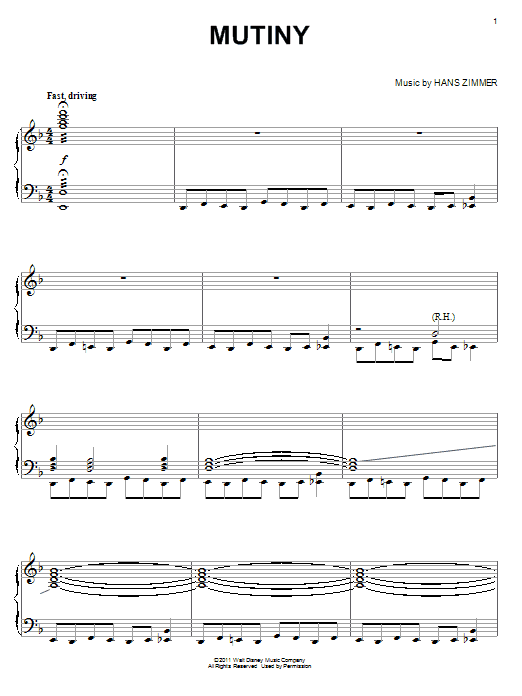 Hans Zimmer Mutiny sheet music notes and chords arranged for Easy Piano
