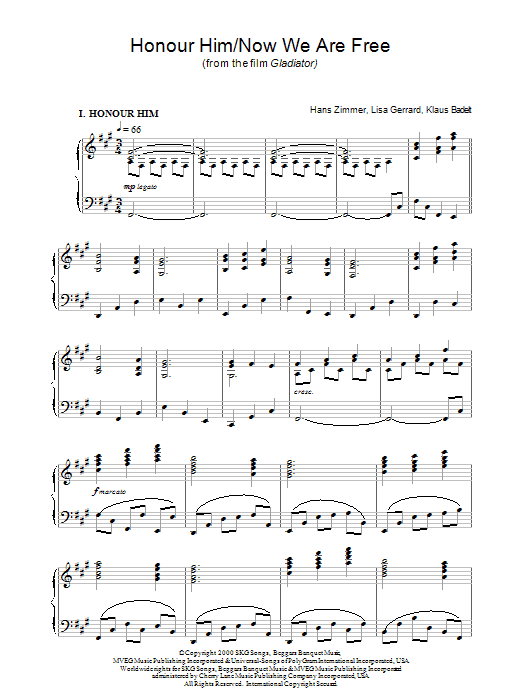 Hans Zimmer Now We Are Free (from Gladiator) sheet music notes and chords arranged for Piano Solo