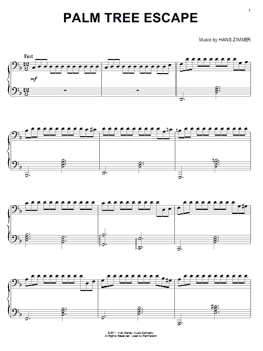 Hans Zimmer Palm Tree Escape sheet music notes and chords arranged for Piano Solo
