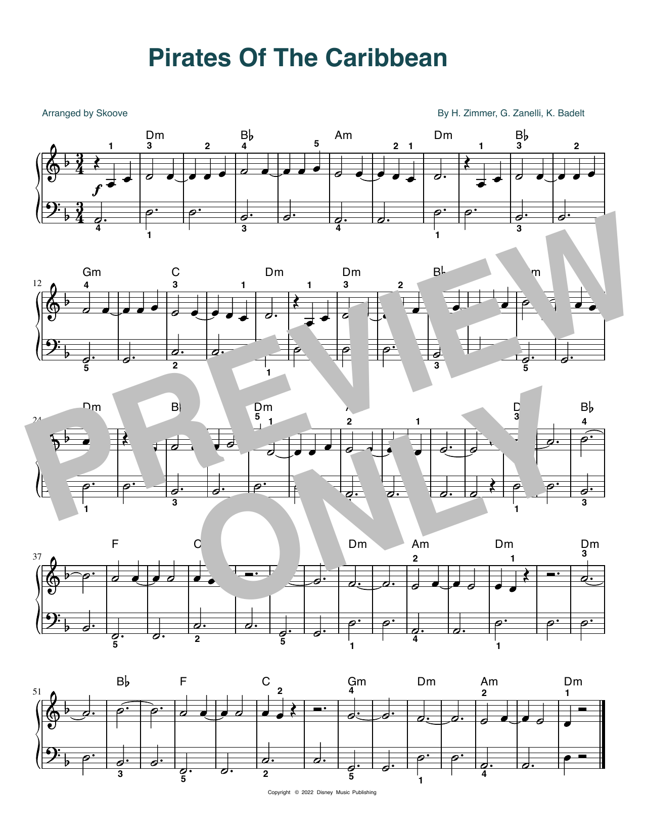 Hans Zimmer Pirates Of The Caribbean (arr. Skoove) sheet music notes and chords arranged for Easy Piano