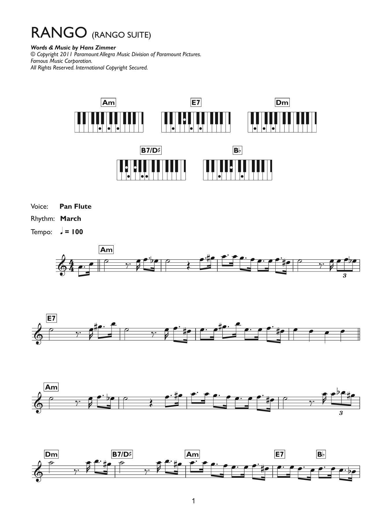Hans Zimmer Rango Suite sheet music notes and chords arranged for Piano Chords/Lyrics
