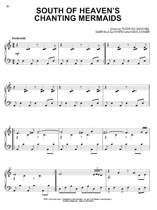 Hans Zimmer South Of Heaven's Chanting Mermaids sheet music notes and chords arranged for Easy Piano