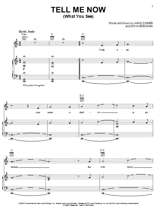 Hans Zimmer Tell Me Now (What You See) sheet music notes and chords arranged for Piano Solo
