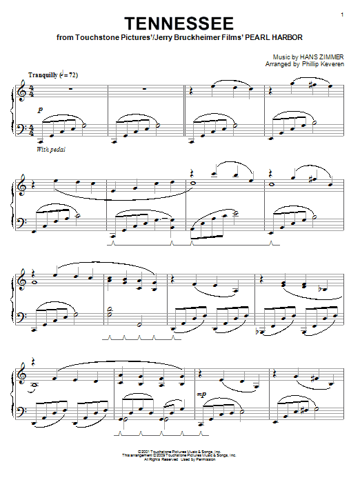 Hans Zimmer Tennessee (arr. Phillip Keveren) sheet music notes and chords arranged for Piano Solo