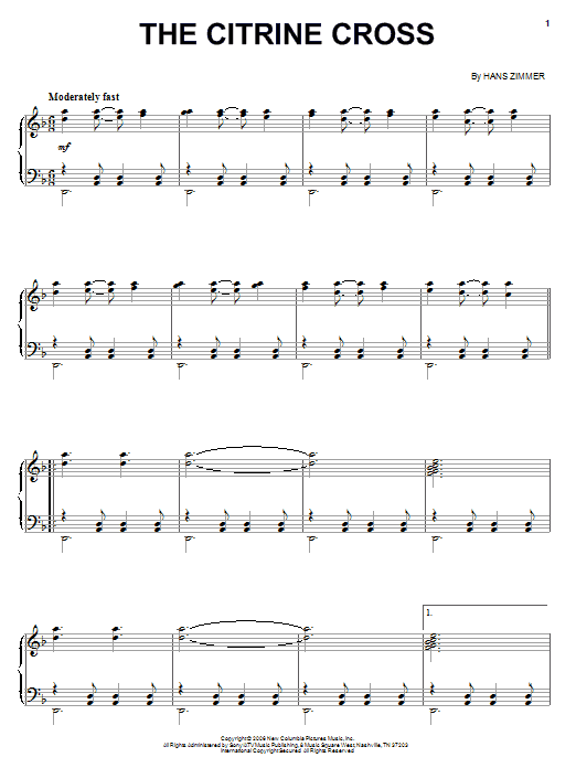 Hans Zimmer The Citrine Cross sheet music notes and chords arranged for Piano Solo