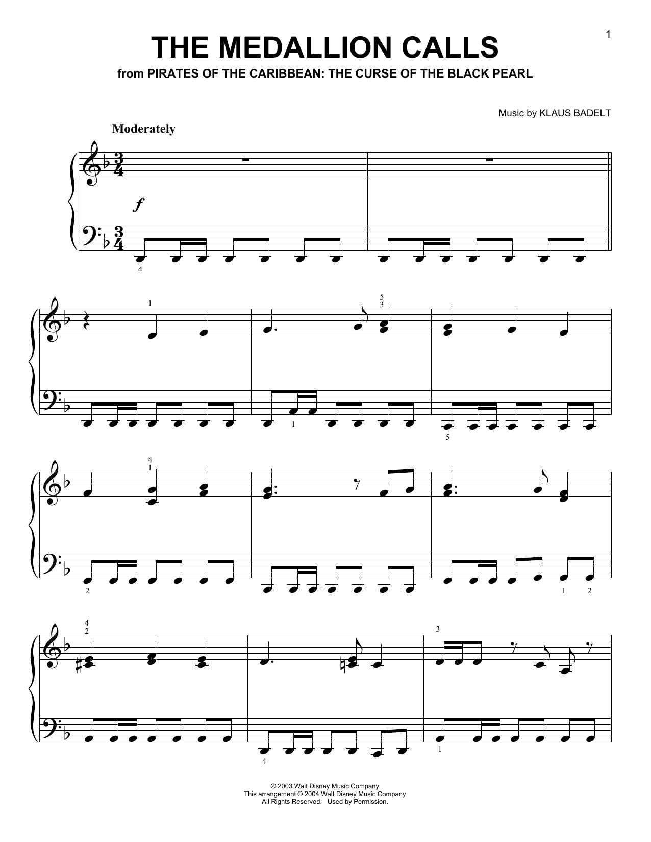 Hans Zimmer The Medallion Calls sheet music notes and chords arranged for Easy Piano